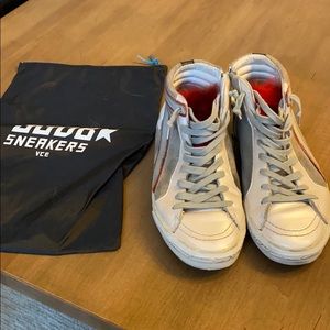 Golden Goose sneakers with red fur tongue!